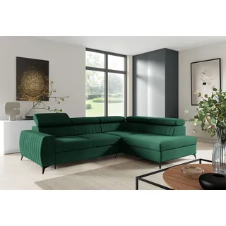 Ecksofa Schlafsofa Sofa TORONTO Stoff Element Dunkelgrün Ottomane Rechts - Grün