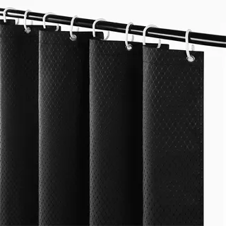 Furlinic Duschvorhang 120x180 Textil Badvorhang aus Polyester Stoff Schimmelresistent Wasserabweisend Waschbar Waffel Schwarz mit 8 Duschvorhangringen.