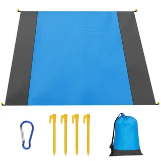 flintronic 210x200CM Strandmatte Faltbar, Picknickdecke, Sandfreie Stranddecke, Picknickdecke klein Wasserdicht, Picknick Decke Outdoor, 4 Heringe, für Picknick, Strand, Camping, Blaugrau