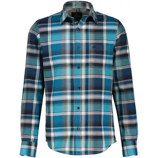 LERROS Karohemd mit Logo Stickerei, blau