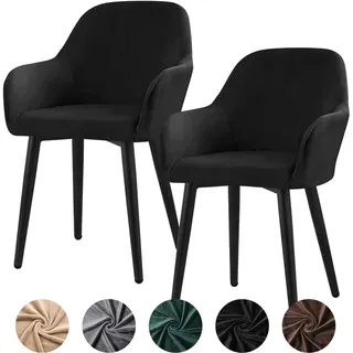 Alishomtll Stretch Samt Stuhlhussen 2er Set Universal Sesselbezug Stuhlbezug mit Armlehnen Abnehmbare Waschbar Esszimmerstühle Bezug für Küche Esszimmer Bankett Hochzeit Party (Schwarz, 2 Stück)