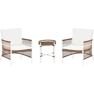 Beliani Balkonset Weiß Aluminium u.Rattan 3-teilig 2 Sessel mit Couchtisch Auflagen Boho Outdoor Indoor Garten Terrasse Balkon Wohnzimmer Schlafzi... - Weiß/Braun
