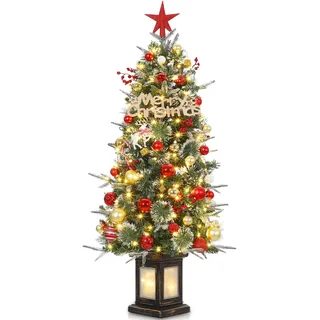 125cm Weihnachtsbaum Künstlich mit Beleuchtung, 4ft Künstlicher Weihnachten Baum mit 150 Warmweißen und Mehrfarbigen LED Lichtern 9 Modi PVC Zweigspitzen Retro Beleuchteter Topf für Haus Büro