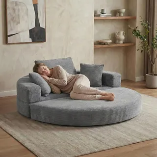 LVHOM Modulares Schlafsofa, Klappbares Bodensofa 2 Sitzer aus Cord, Klappsofa für Gäste & kleine Räume, Tagesbett Ohne Montage, Grau - Grau