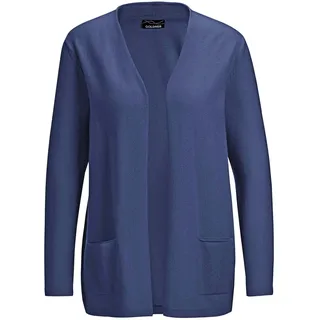 Strickjacke GOLDNER "Kurzgröße Cardigan in langer offener Form", Damen, Gr. 23, blau (marine), Obermaterial: 100% Kaschmir WS., figurumspielend, eng Rippe, Pullover Strickjacke, Aufwendig in Form gestrickt