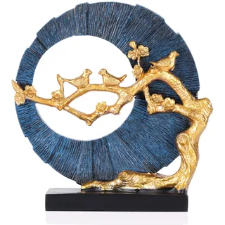 Goldene Vogel-Skulptur, stilvolle Deko in Gold und Blau, ideal als Wohnaccessoire für Bücherregale, Büros, Beistelltische, TV-Schränke oder den Eingangsbereich.