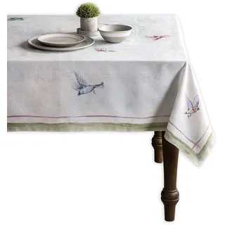 Maison d' Hermine Tischdecke, 100% Baumwolle, 160cm x 220cm dekorative Tischdecke, waschbar, quadratisch, Ostertischdecken für Essen, Buffetpartys und Hochzeiten, Flying Birds – Frühling/Sommer