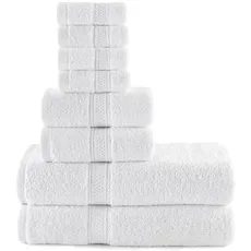 SeventhStitch The Art of Fine Living Handtuch-Set, weiß, 100% ägyptische Baumwolle, 600 g/m2, 4 Waschlappen, 2 Handtücher, 2 Badetücher, sehr saugfähige Handtuch-Sets (weiß)