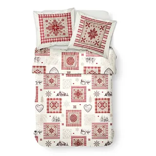 TODAY HC3 57 Fäden Bettwäsche 2 Personen Enjoy Zeichnung Astoria Bettbezug 2 Kissenbezüge 63 x 63 cm, Baumwolle, weiß, rot, 220 x 240 cm