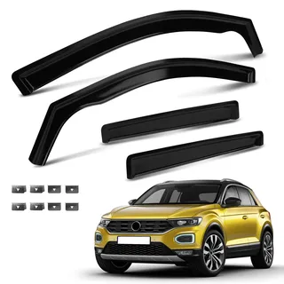 Windabweiser für Fenster Ersatz für VW T-ROC 2017-2025, Set mit 4 Schwarz Windabweisern zum Aufkleben, Wind und Regenabweiser für Seitenfenster