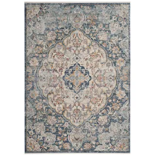 SAFAVIEH Traditionell Teppich für Wohnzimmer, Esszimmer, Schlafzimmer - Illusion Collection, Kurzer Flor, Creme und Blau, 91 X 152 cm