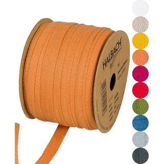 Halbach Seidenbänder Baumwollband 10 mm x 30 m, Bänder zum Basteln als Meterware, Stoffband für Dekorationen, Webband 100% Baumwolle DIY Handwerk, Schrägband Näharbeiten, Farbe: ockergelb, 24500