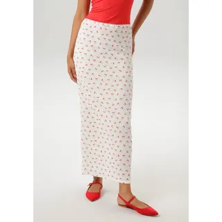 Aniston CASUAL Maxirock Damen Kirschen Bedruckt Weiß 44