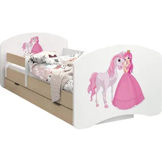 BDW Kinderbett, Doppelseitiges mit Schublade, Prinzessin mit Schmetterlingen, 140/70