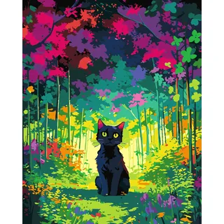 Malen nach Zahlen Erwachsene,Schwarze Katze DIY Malen Nach Zahlen Leinwand Set, Tiere und Gärten Paint by Number, für Frauen Home Deko Geburtstag Weihnachten Geschenk - 40 x 50 cm (Ohne Rahmen)