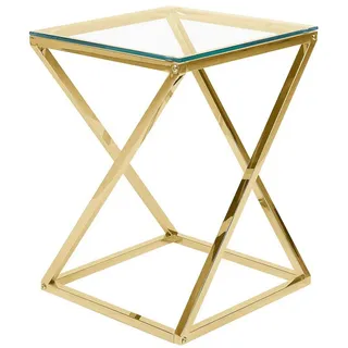 Beliani Beistelltisch Gold Transparent 40 x 55 cm Glasplatte Edelstahl Poliert Metallbeinen quadratisch Modern - Gold, Transparent
