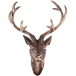 LINDER Hirschgeweih Hirschkopf 10-Ender, Bronze-Optik, 51 x 60 cm | Geweih, Wanddeko für Wohnzimmer