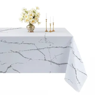 Arwllzz Tischdecke Weiß Modern Abwaschbar 100 x 140 Rechteckig Mitteldecke Tisch Leinen Optik Outdoor Marmor Schwarz Tischwäsche Tischdeko Vintage Landhausstil Tischtuch für Draußen Gartentisch