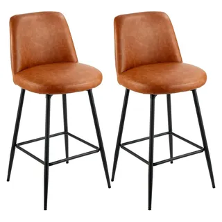 Barhocker-Set, 2er-Set, 69 cm hohe drehbare Barhocker, moderne Barhocker aus Kunstleder mit Rückenlehne und Metallbeinen, Barhocker ohne Armlehnen, Barhocker für Kücheninsel, für Küche und Esszimmer, braun - Braun