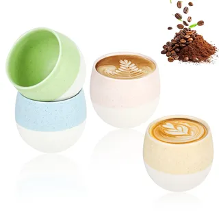 Trendecor 4 Stück Espressotassen Set, 4 Farben Espressobecher aus Keramik Ohne Henkel Dickwandig Bunt Steingut Kaffeetassen für Tee Matcha-Latte Säfte Mehr