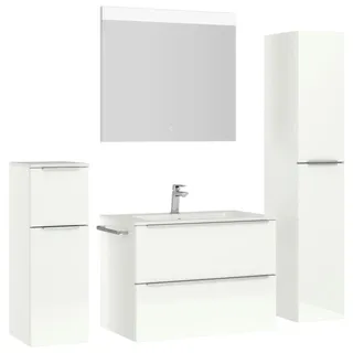 Nobilia Badezimmer , Edelstahlfarben, Weiß Hochglanz , Metall , 5-teilig , 5 Fächer , 3,2 Schubladen , F , 141 cm , Goldenes M, Made in Germany , Griffeauswahl, hängend, Zusatzausstattung erhältlich, Typenvielfalt , Badezimmer, Badmöbelsets & Badmöbelserien, Badmöbel-Sets