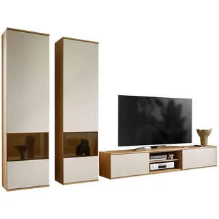 Venda Wohnwand , Eichefarben, Sandfarben, Beige , Kunststoff , 13 Fächer , 1 Schublade(n) Schubladen , 315x215x40 cm , individuell planbar, Beimöbel erhältlich, hängend, in verschiedenen Holzdekoren erhältlich , Wohnzimmer, Wohnwände, Komplette Wohnwände