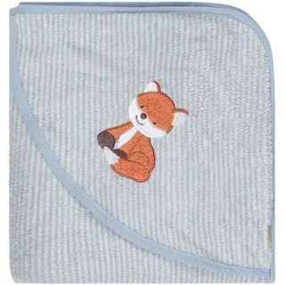 Sterntaler Kapuzenbadetuch Fuchs Filou 100x100 cm – Babyhandtuch mit Kapuze aus 100% Baumwolle, saugfähig & weich – Kinder Badetuch mit dezenten Streifen und süßer Applikation – Unisex graublau