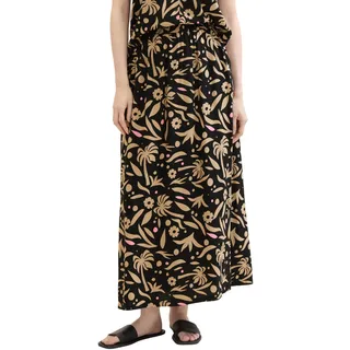 TOM TAILOR Denim Damen Basic Maxi-Rock, black tropical print, M