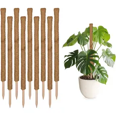 Relaxdays Kokosstäbe 10er Set, Pflanzenstäbe für Monstera, Efeutute und mehr, 90 cm lang, Kokosfaser und Holz, Natur