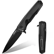 TONIFE Vision Klappmesser Outdoor Messer mit 8Cr14MoV Klinge und Aluminium Griff Survival Messer mit Taschenclip Bushcraft Messer (Schwarz - Schwarz Titan)