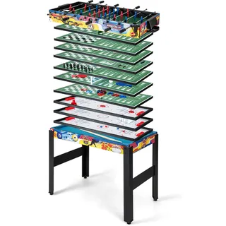 GOPLUS 12 in 1 Spieltisch, Multifunktionstisch mit Tischfußball, Billard, Tischtennis, Hockey, Bowling, Shuffleboard und mehr, Kombi-Tischspiel-Set für Kinder und Erwachsene