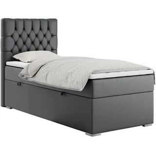 MKS Boxbett Pera 90/200 Dunkelgrau Kunstleder - H4 - Links Seite , Textil , H4 , Rechteckig , 90x200 cm , Schlafzimmer, Betten, Boxspringbetten