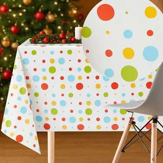 KP HOME PVC Wachstuchtischdecke Rechteckig 250x140 cm - Abwischbare Tischdecke Wasserdichtes für 8 Personen - Vinyl Tischtuch, Tischdecke Kunststoff Buntes Polka-Dot-Muster für Kinder