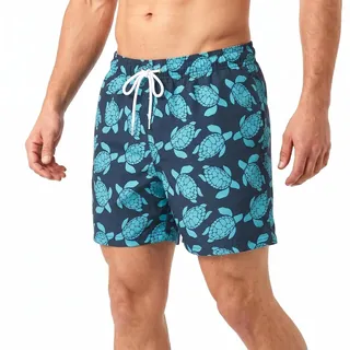 RIPT Herren Badeshorts Schnell Trocknend – Badehose mit Mesh Innenfutter, UV50 Sonnenschutz, Kordelzug Boardshorts für Strand Schwimmen Urlaub Sommer (Marineblau/Türkis, L)
