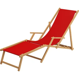 Liegestuhl rot Fußablage Kissen Deckchair klappbar Sonnenliege Holz Gartenliege 10-308 N F KD - Rot