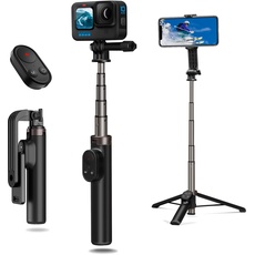 AuyKoo Kabellose Bluetooth-Fernbedienung Selfie Stick Pole Stativ Kompatibel mit GoPro Hero 12 11 10 9 8 Black GoPro Max mit Handy iPhone 13 12 Pro