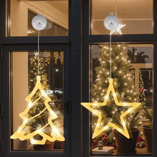 LEDYA LED Stern Weihnachtsbeleuchtung, 2 Stück, 10 LED Lichtervorhang | Warmweiße Lichterkette, Fenster Lichterkette für Weihnachtsdeko, Party, Hochzeit