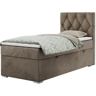 MKS Meble Einzelbett mit Bettkasten, jungenbetten 90 cm, Boxspringbett - Alda - rechts - Braun - H3 - Bronze