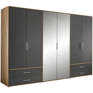 Roller Boxxx Kleiderschrank Graphit, Eiche Artisan Holzwerkstoff, 5 Fächer, 4 Schubladen, 305x207x58 cm Schlafzimmer, Kleiderschränke, Drehtürenschränke