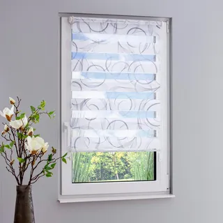 Doppelrollo GARESA "Swing" Gr. 5, weiß (weiß, grau, violet, weiß, weiß), B:50cm H:150cm, Polyester, Rollos, Doppelrollo, dekorativ, bedruckt