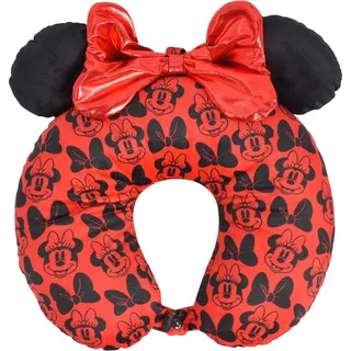 Concept One Disney Minnie Mouse Reise-Nackenkissen mit 3D-Ohren und Schleife für Flugzeug, Auto und Büro, bequem und atmungsaktiv, rot/schwarz