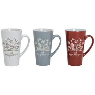 Dekohelden24 Keramik XXL-Tassen - Becher Merry Christmas, in Weiss, rot und grau, Maße L/B/H 8 x 11 x 15 cm, Fassungsvermögen 350ml