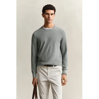 Strickpullover GANT "MICRO TEXTURED COTTON C-NECK", Herren, Gr. L, grau (ceramic grau), Obermaterial: 100% Baumwolle, unifarben, regular fit normal, Rundhals, eingesetzt Rippbündchen, Pullover Strickpullover, Regular fit mit Rundhalsausschnitt