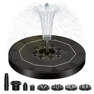 Solar Springbrunnen mit LED Licht, 3W Solar Teichpumpe mit 1500mAh Akku, 6 Düse Solar Wasserpumpe, Solar Schwimmender Fontäne Pumpe für Garten, Teich, Vogel-Bad