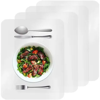 Tischsets Abwaschbar Abwischbar 4er Set AOBETAK 43X28cm Kunststoff Wasserdicht Ölfeste Tischunterlage Platzdeckchen X4, rutschfest Transparent Platzset Für Kinder Küche Tisch Esszimmer