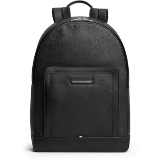 Cityrucksack TOMMY HILFIGER "TH CENTRAL BACKPACK", Gr. B/H/T: 32cm x 43cm x 11cm, schwarz, Lederimitat, Rucksäcke Cityrucksack, Unisex Freitzeitrucksack, Arbeitsrucksack mit Vordertaschenfach