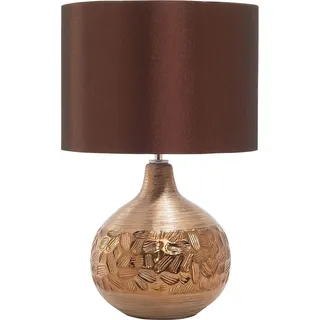 BELIANI Tischlampe Gold geschwungener Porzellanfuß Stoffschirm Braun Kabel mit Schalter Moderner Glamouröser Stil - Braun, Gold