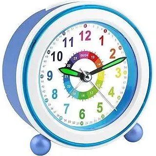 Wecker Kinder Analog Ohne Ticken?Kinderwecker mit Nachtlicht, Nachttischuhr mit Snooze?Batteriebetriebener Lernwecker für Jungen und Mädchen (Blau)