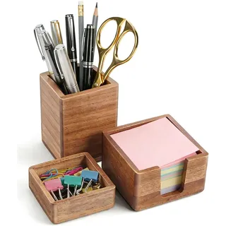 Domemit Schreibtisch Organizer Set mit Stiftehalter, Zettelbox, Büroklammerspender, Büro Desk Organizer Bürobedarf Set Zubehör Bürodeko aus Nachhaltigem Holz, Geschenk Männer Frauen