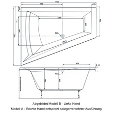 Bild von Galia II Modell B Whirlpoolbadewanne 135 x 175 cm